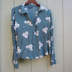 Modcloth Shirt Women's M V-Neck Floral Print Long‎ sleeve Gauze Boho Langenlook